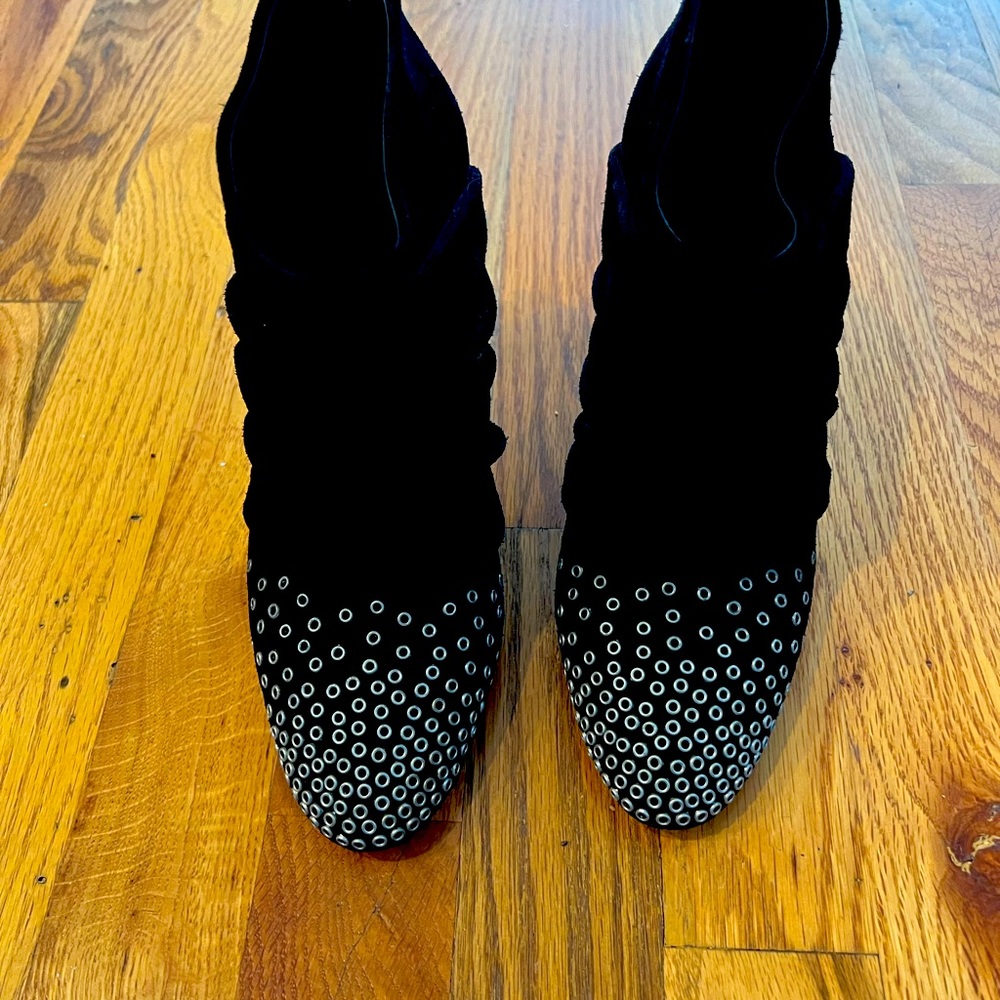 Black suede studded heeled boots- See by Chloe